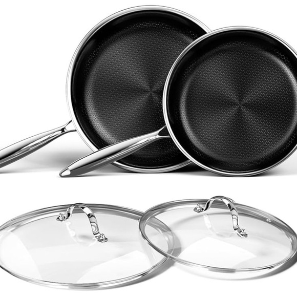 (NEW)Stainless Steel Nonstick Frying Pan Set with Lids
